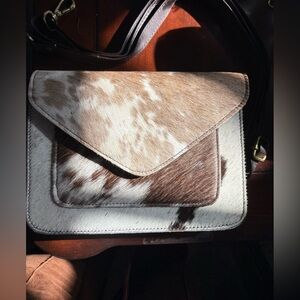 Neutral Cowhide Leather Crossbody Brown & White